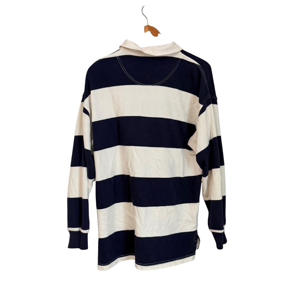 Aerie Striped Rugby Sweatshirt Womens S Navy Nautical  Oversized Prep Rally - Picture 5 of 16